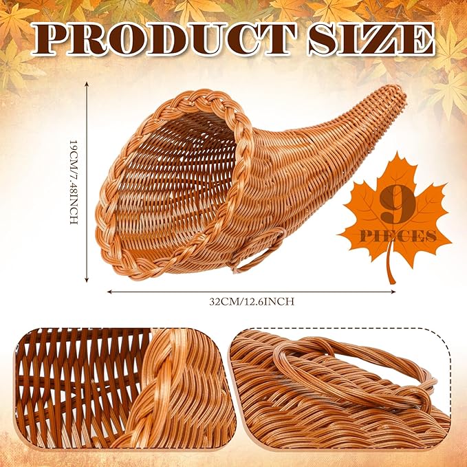 Dandat 9 Pcs Fall Cornucopia Basket 13.78 Inch Thanksgiving Horn of Plenty Autumn Table Decoration Harvest Cornucopia for Thanksgiving Table Centerpieces Fall Party Decorations
