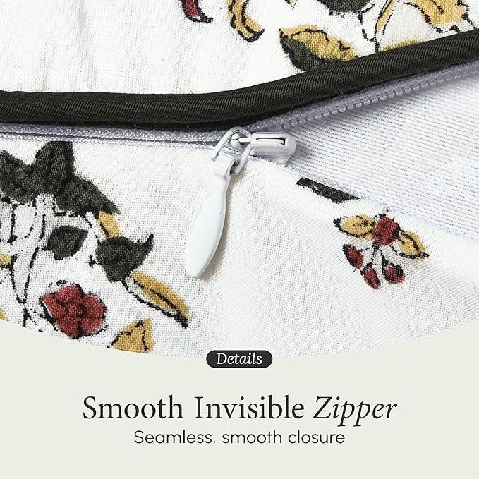 CPC 100% Cotton Throw Pillow Covers 24x24 Inch, Set of 2 Green Block Print Pattern Couch Pillow, Cute Boho Decorative Pillows for Living Room, Bedroom with Hidden Zipper- Fall Green