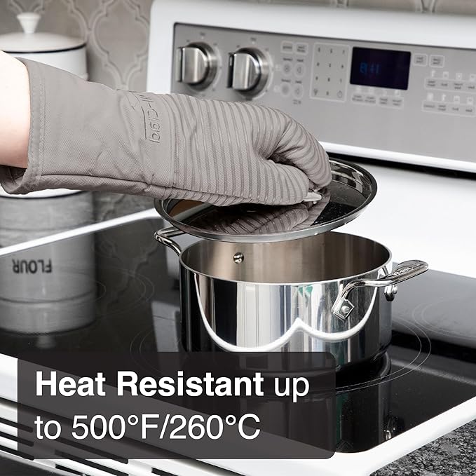 All-Clad Premium Silicone Oven Mitt: Heat Resistant to 500 Degrees - 100% Cotton & Silicone, 14"x7" Pot Holder for Kitchen and Barbeque, (1-Pack), Titanium Gray