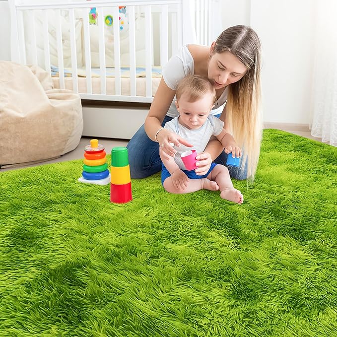 Green Tie-Dyed Rug for Living Room 5x8 Fluffy Area Rug Mat Bedside Throw Rug for Bedroom Kids Room Boys Teens Nursery Baby Dorm Office Home Decor Aesthetic Carpets