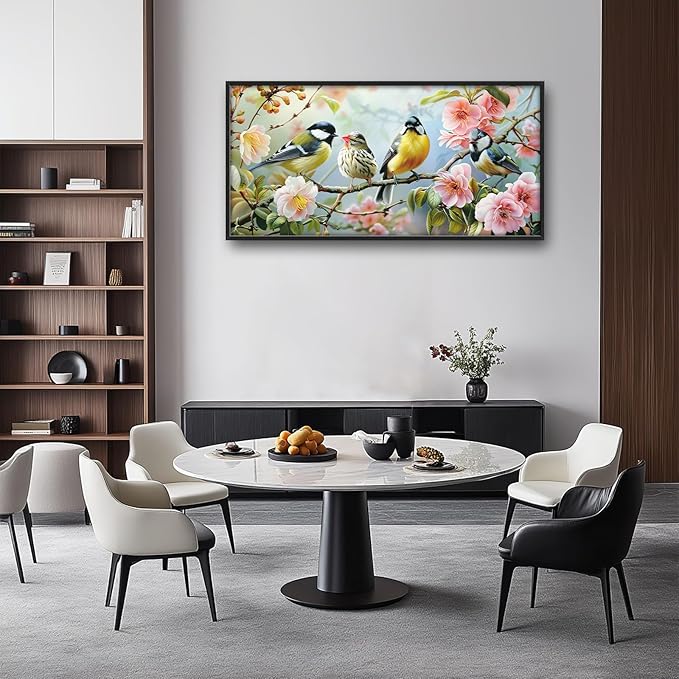 Bird Large Framed Wall Art Spring Flower Branch Pictures Birds Nature Oversized Wall Decor Canvas Print Painting Aesthetic Modern Artwork for Living Room Bedroom Office Bathroom Home Decor 60L x30W