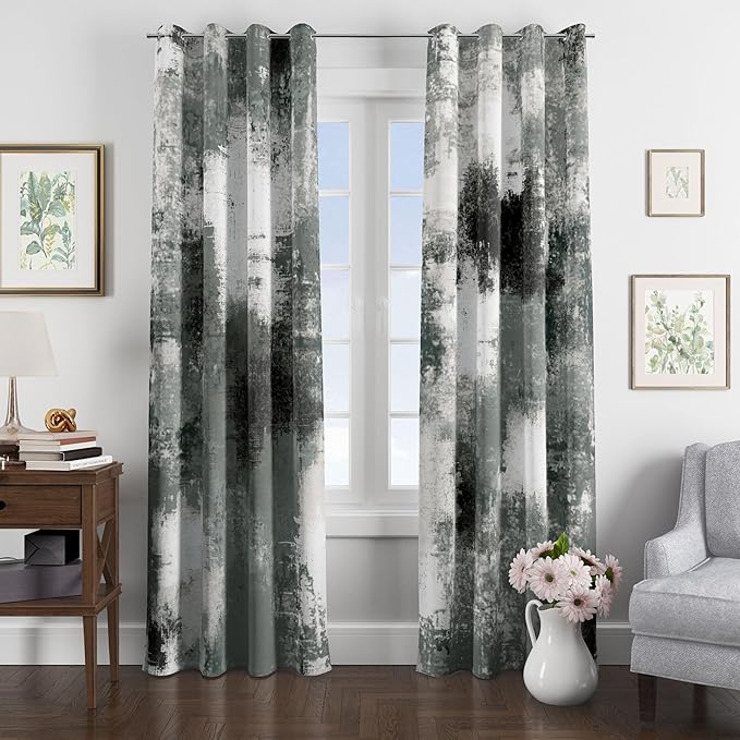 Asuexpect Black Grey Abstract Curtains 2 Panels Abstract Rust Curtain Room Darkening Grommet Window Treatments Modern Decorative for Bedroom Living Room, 52x72 Inches, Black Grey