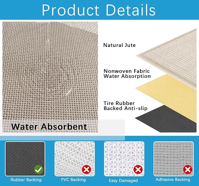 GOYLSER 5ft Boho Kitchen Rugs and Mats Non Skid Washable, Braid Jute Kitchen Floor Runner Sink Mat Absorbent, Small Farmhouse Kitchen Carpet, Beige