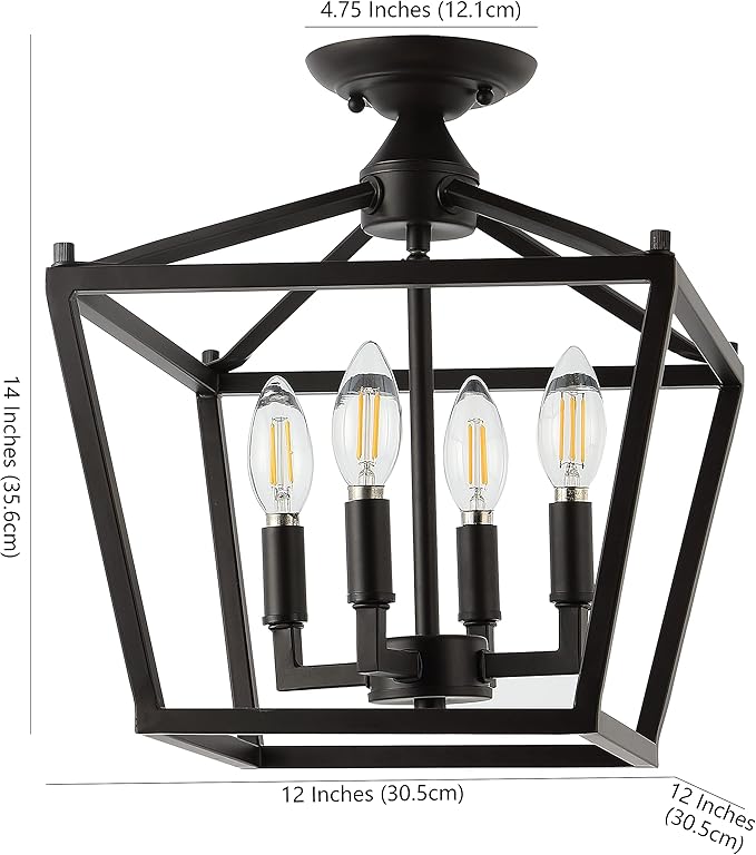 JONATHAN Y JYL7610A Plains Mini Lantern 12" 4-Light Iron Modern Farmhouse LED Flush Mount, Rustic, Industrial, Dimmable, 2700K Cozy Warm Light Kitchen, Hallway, Bathroom, Stairwell, Oil Rubbed Bronze