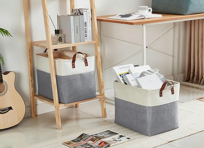 DECOMOMO Fabric Storage Basket Large Closet Storage Bins for Toys Nursery & Laundry Storage (Slate Grey & White, XXL - 3 Pack)