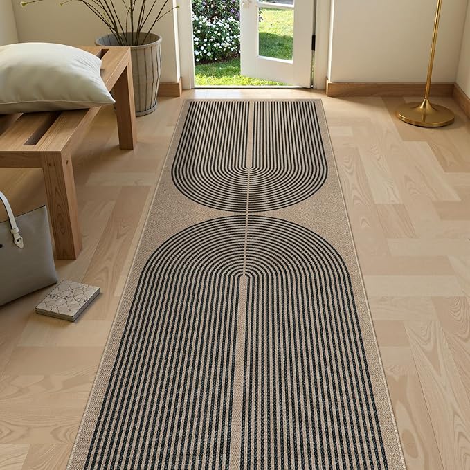 Lahome Modern Rainbow 2x8 Runner Rug, Washable Hallway Kitchen Runner Rugs with Rubber Backing Farmhouse Indoor Outdoor Carpet, Contemporary Non Slip Carpet for Entry Bedroom Porch