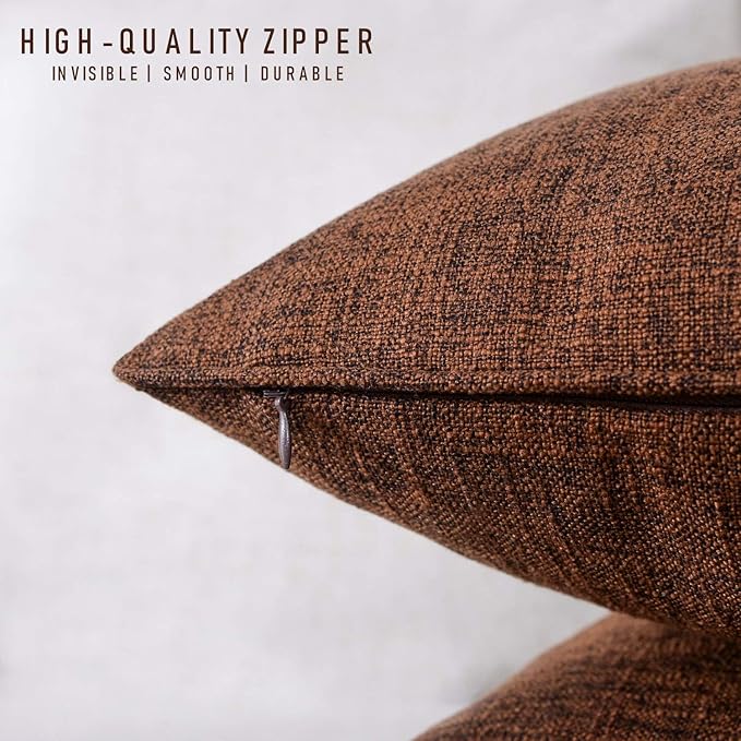 HPUK Linen Throw Pillow Covers Pack of 2, 18x18 Inch Accent Cushion Covers for Living Room, Bedroom, Decorative Solid Color Pillow Covers for Couch, Sofa, Chair, Chocolate