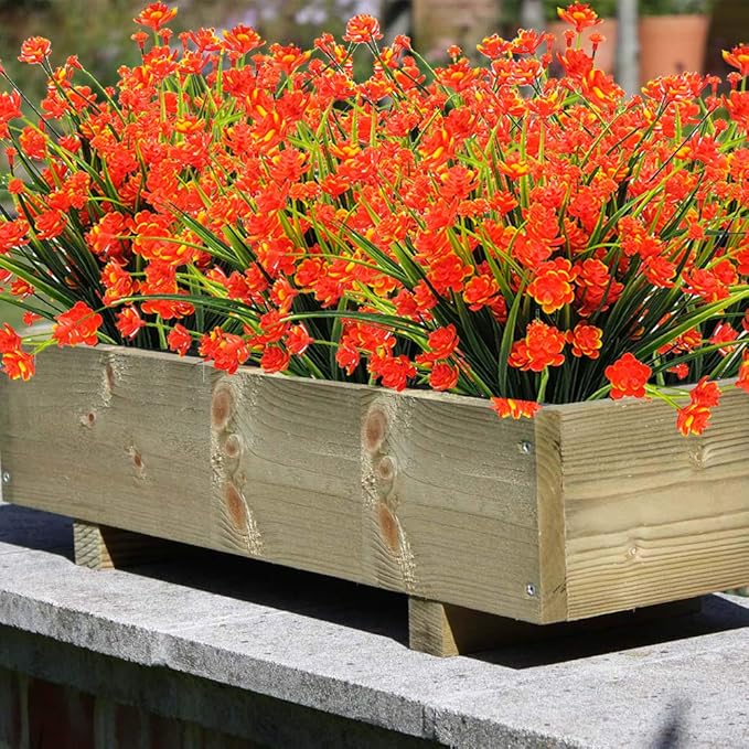 Artificial Flowers, 20 Bundles Outdoor Fake Flowers for Decoration UV Resistant Faux Plastic Plants Garden Porch Window Box Décor (Orange)