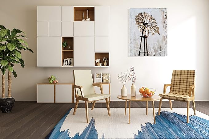 Yihui Arts Rustic Canvas Wall Decor with Textured Modern Vintage Paintings Abstract Windmill Art Contemporary Large Aesthetic Pictures for Farmhouse Living Room Bedroom Dinning Home Decor