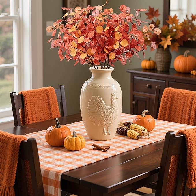 SITUMEIZI 6 Pcs Fall Stems Eucalyptus Artificial Tall Fall Flowers with Eucalyptus Leaves Autumn Decorations for Office and Home Fall Halloween Thanksgiving Table Centerpiece Floral Arrangement Decor