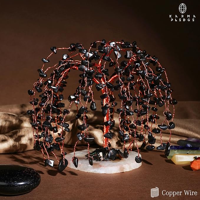 Black Obsidian Crystal Tree of Life Chakra Healing, Home and Office Desk Decor, Feng Shui Bonsai Trees for Postive Energy, Money, Good Luck, Christmas Decor, Spiritual Birthday Gifts for Women, Mom