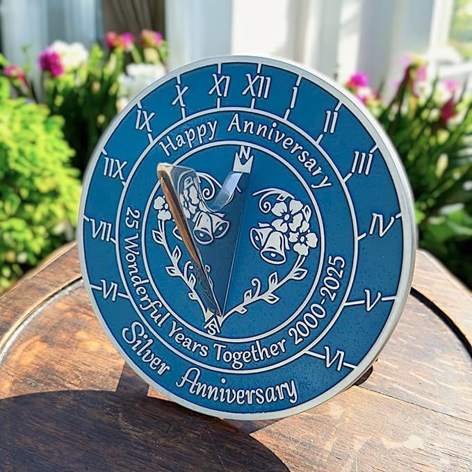 Anniversary Sundial Gift for 25th Silver Wedding Anniversary in 2025 - Recycled Metal Home Decor Or Garden Present Idea - Handmade in UK for Him, Her Parents Or Couples 25 Year Celebration