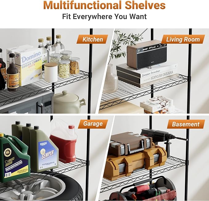 HealSmart Heavy Duty 5-Shelf Storage Shelving Unit, 1250lbs Loading Capacity, 29.92" D x 13.98" W x 62.99" H Adjustable Steel Organizer Wire Rack, Black