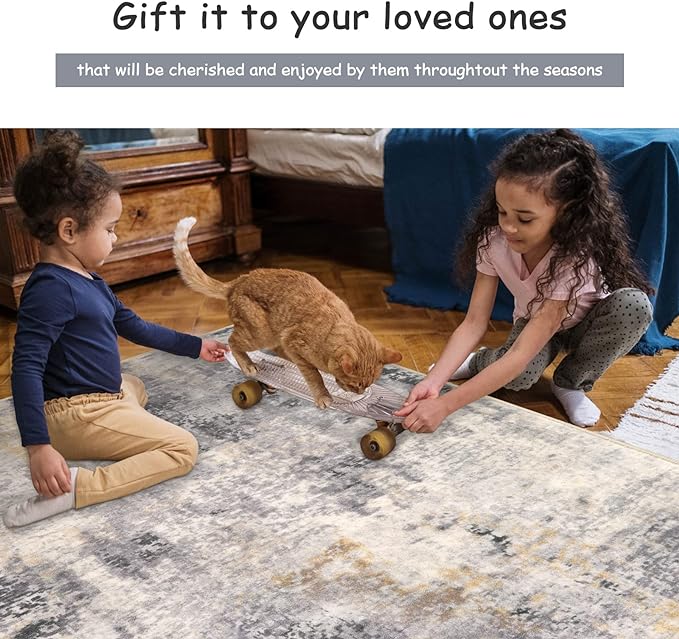 Lahome Modern Abstract Area Rug - 2x3 Small Gray Bath Rug Soft Washable Non-Slip Contemporary Entryway Rug, Throw Doormat Indoor Entrance Floor Accent Carpet for Kitchen