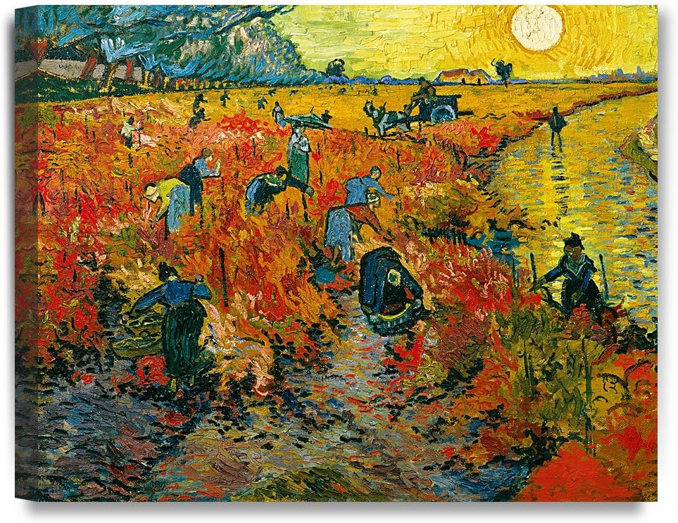 DECORARTS - The Red Vineyards, Vincent Van Gogh Art Reproduction. Giclee Canvas Prints Wall Art for Home Decor 20x16
