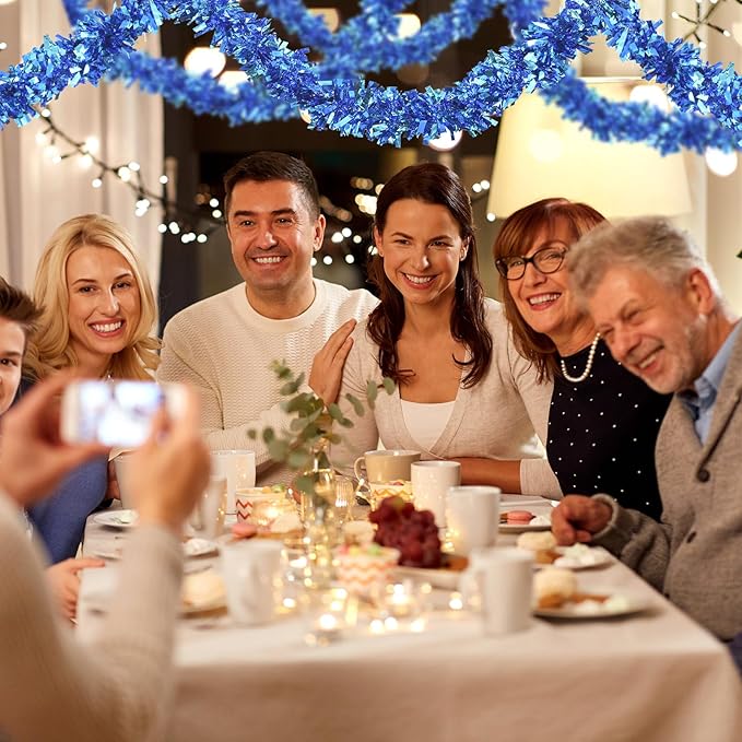 Dingion 59 Feet Christmas Tinsel Garland Metallic Twist Ornaments Hanging Glitter Xmas Garland for Christmas Tree Indoor Outdoor Decoration Party Supplies(Light Blue, Dark Blue)