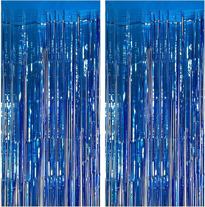 2 Pack Blue Party Decorations Ocean Party Decor Supplies Blue Party Streamers Birthday Decorations Tinsel Foil Fringe Curtains Photo Booth Props Celebration Decorations