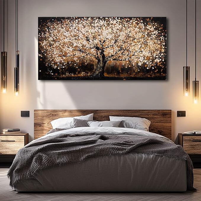 NBAODAN Black and Gold Wall Decor for Bedroom Tree Art Prints Brown Home Wall Decor Large Wall Art for Office Landscape Canvas Painting 24"x48"