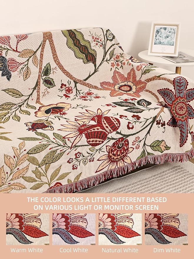 Boho Throw Blanket for Bed Couch Sofa Reversible Cotton Bohemian Travel Quilt Mexican Muslin Blanket Tapestry Hippie Room Decor Outdoor Blanket Double Sided (Boho Flower Dark 4 60"x80")