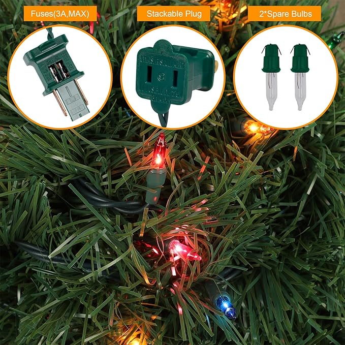 WATERGLIDE 49FT Lighted Christmas Green Garland with 100 Count Multicolor String Lights, Pre-lit Long Artificial Greenery Garlands, Plug in Holiday Decorative Lights for Indoor Outdoor Decor