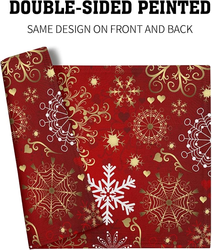 Red Snowflake Placemats 12×18 Inches Set of 4 Holiday Indoor Kitchen Dining Table Place Mats for Home Party Decoration