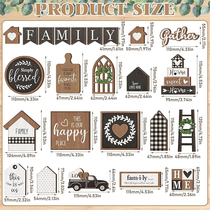 Yaomiao 21 Pcs Farmhouse Tiered Tray Decor Set Rustic Farmhouse Wood Decor Sign Vintage Rustic Family Gather Blessed Tiered Tray This is Our Happy Place Sign for Home Kitchen Table Shelf (Classic)