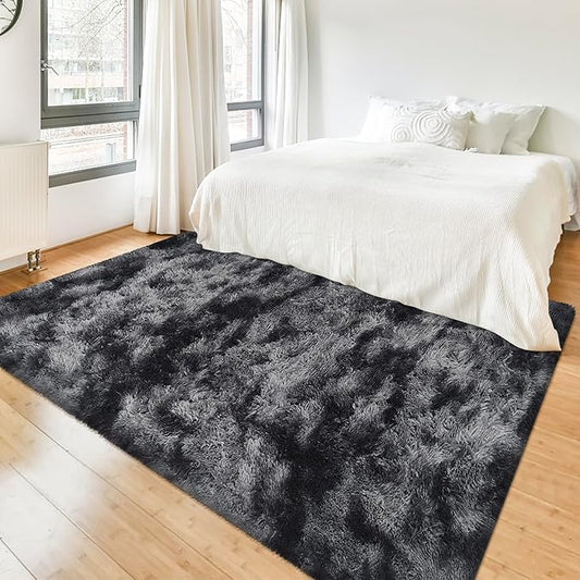4x6 ft Area Rug for Bedroom Black Grey Tie Dye Fluffy Rug Mat Bedside Throw Rug for Living Room Kids Room Boys Teens Nursery Baby Dorm Office Home Decor Aesthetic Carpets