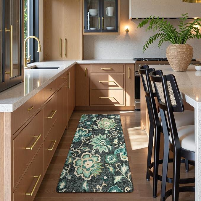 Lahome Floral Washable Rugs Runners - 2x4 Area Rug Low-Pile Non-Slip Rugs for Entryway Runner Small Throw Soft Bathroom Rug Runner Bedside Rug, Boho Blue Paisley Carpet Runners for Hallway Kitchen