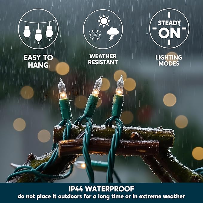 Joiedomi Clear Christmas String Lights Indoor,100 Count Mini Warm White Fairy Light,21.4 FT Lighting Decor for Patio Dorm Classroom Bedroom Holiday Wedding Party Garland Birthday Festival,Green Wire