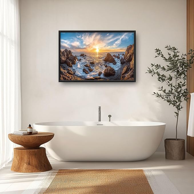 Coastal Large Wall Art for Living Room, Ocean Sunrise Oversized Wall Decor Pictures, Coast Seascape Framed Canvas Print Painting, Modern Artwork for Bedroom Office Home Decor 36"x24"