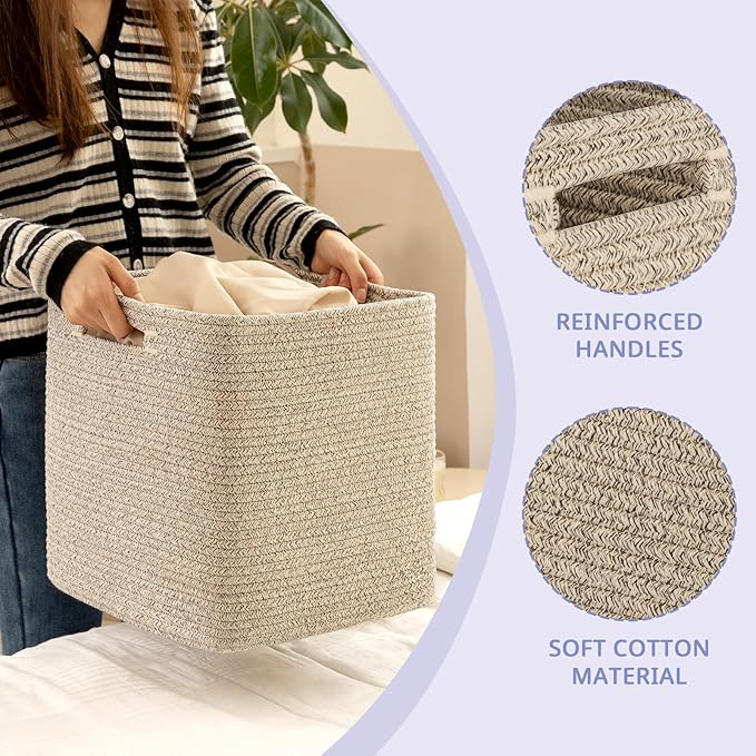 OIAHOMY Storage Cubes, 13 Inch Cube Storage Organizer, Collapsible Storage Bins, Baskets for Organizing, Storage Bins for Shelves-Brown, 2-PACK