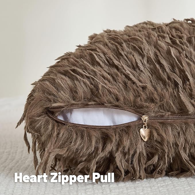 FUTEI Brown Decorative Throw Pillow Covers 12x20 Inch Set of 2,Soft Fluffy Faux Feather Texture Lumbar Pillow Cases,Modern Home Luxury Decor for Couch Bed Living Room