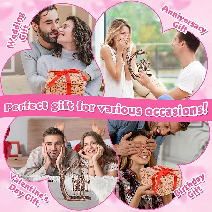 Anniversary Wedding Gifts for Couple/Her - Romantic Couple Statue in Love, Antique Bronze Metal Figurine Sweet Loving Together Iron Sculpture Decor, for Wife Husband Birthday Gifts