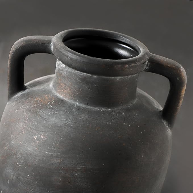 Ceramic Vase - 11.41 Inch Tall Rustic Vase with 2 Handles for Home Decor, Boho Decor Decorative Vases, Terracotta Vases for Farmhouse, Living Room, Shelf, Table