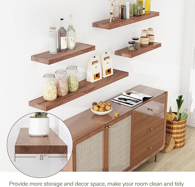 Axeman Walnut Floating Shelves for Wall 48 Inch - USA-Sourced Walnut Wood Shelves Set of 1 - Natural Wooden Shelves for Room Wall Decor