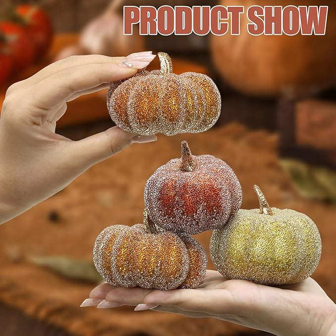 Glitter Mini Pumpkin Decor Indoor 22PCS Halloween Pumpkins for Fall Decorations for Home Fall Centerpieces for Tables Outdoor Harvest Thanksgiving Party/Acorns Autumn Fillers Decor