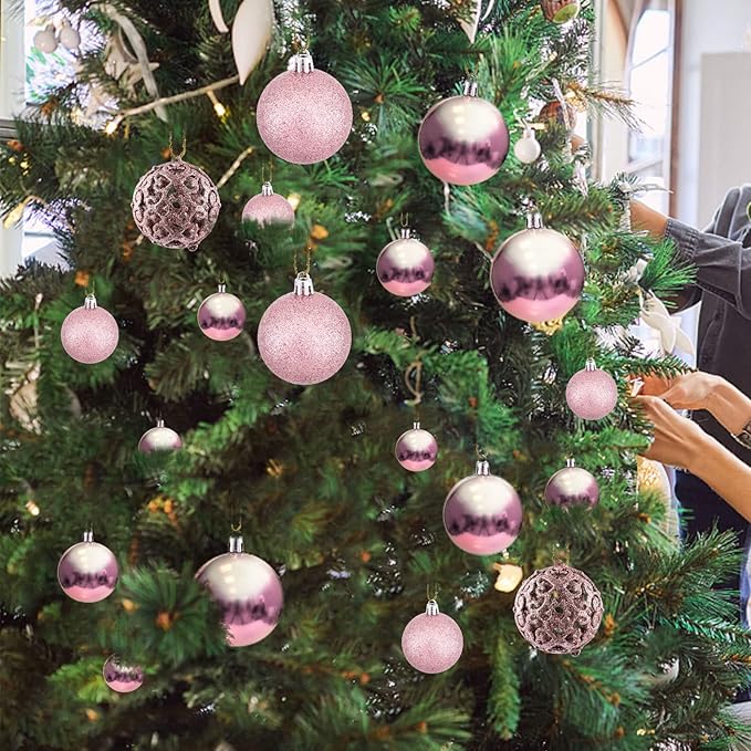 Valentine's Day Balls Christmas Tree Ornaments, Shatterproof Christmas Decorations Set with Reusable Hand-held Gift Package for Holiday Xmas Tree Valentine's Day Decor (100, Rose)