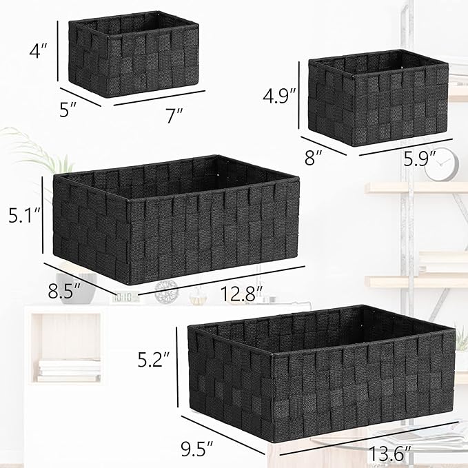 Posprica Woven Storage Baskets for Organizing 6 Pack, Large&Small Storage Cube Bins Set for Bathroom, Storage Boxes Container for Drawer, Closet, Shelf, Dresser, Black