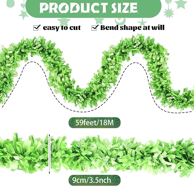 Dingion 59 Feet Christmas Tinsel Garland Metallic Twist Ornaments Hanging Glitter Xmas Garland for Christmas Tree Indoor Outdoor Decoration Party Supplies(Green)