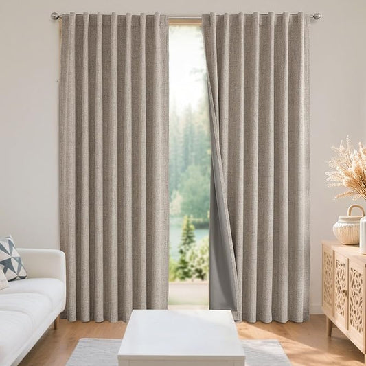 Joydeco Blackout Curtains for Bedroom - 96 Inch Long 100% Light Blocking 2 Panels Set Linen Drapes, Thermal Insulated Room Darkening Curtains, Linen Textured for Living Room, Rod Pocket & Back Tabs