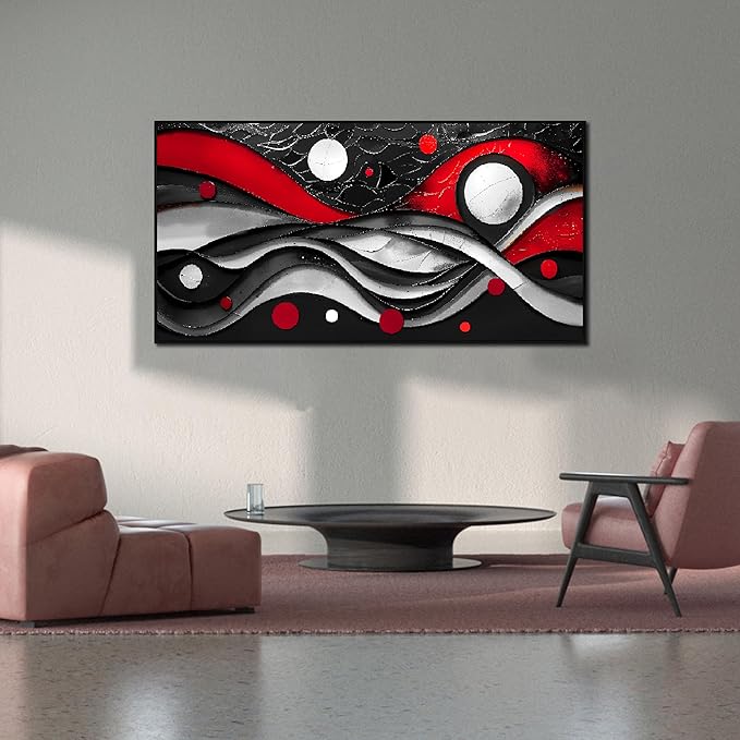 Ouzzlie Black White Wall Decor Bedroom Large Abstract Wall Art Modern Wall Art Decor Red Paintings for Living Room 29" x 59"