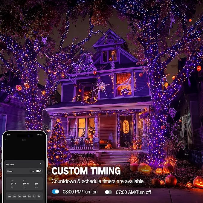 Brizled Smart Halloween Lights, 300 LED 98FT Orange & Purple Color Changing String Lights APP & Voice Control, Music Sync, Dimmable Ghostfire Flow Light for Outdoor Indoor Halloween Thanksgiving Decor