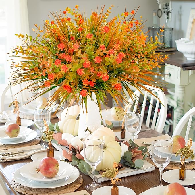 Uieke 20 Bundles Artificial Fall Flowers Outdoor UV Resistant Fake Autumn Flowers No Fade Faux Plastic Plants Thanksgiving Garden Window Box Farmhouse Décor
