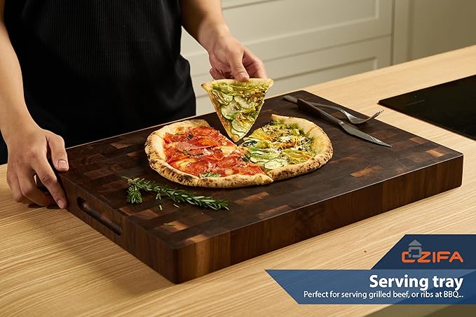 American Black Walnut Wood Cutting Board 20"x15"x2"(Large and Thick) for Kitchen with Juice Groove, Inner Handles, End Grain Butcher Block Finished with Linseed Oil, Beeswax, Lemon Oil, Giftbox