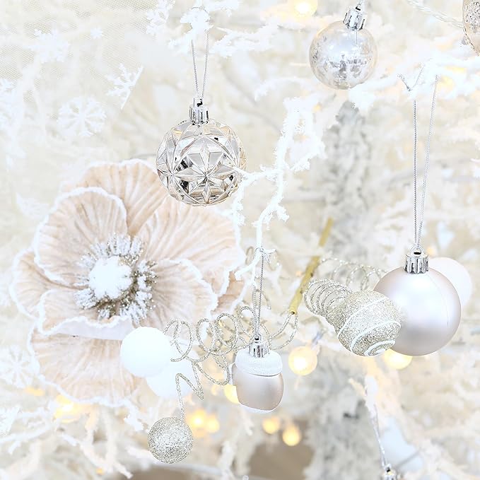 Sea Team 64-Pack Shatterproof Plastic Christmas Ball Ornaments Set, Colorful Christmas Baubles, Hanging Decorations for Xmas Tree, Wreath, Garland, (40mm/1.57 Inches, Champagne, White)