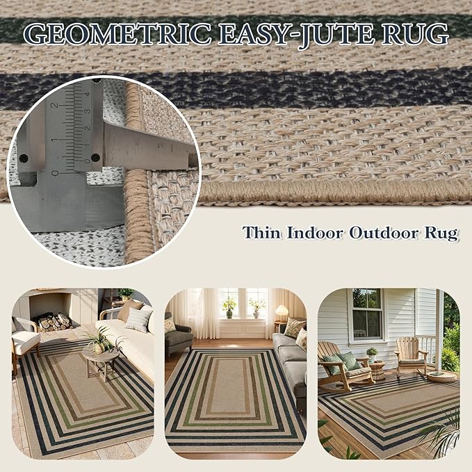 Lahome Modern Geometric Easy Jute Rug, Washable 5x7 Indoor Outdoor Rugs Farmhouse Large Dining Room Bedroom Carpet, Contemporary Non Slip Natural Throw Mat for Backyard Office RV