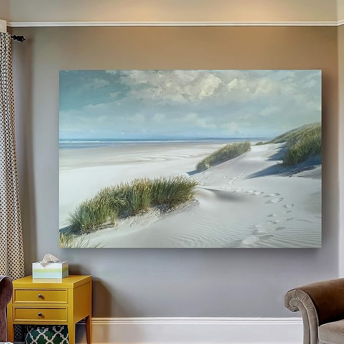 Renditions Gallery Nature Wall Art Landscape View of White Sandy Tropical Beach Ocean Canvas Hanging Artwork for Bedroom Living Room Kitchen - 32"X48" LT08