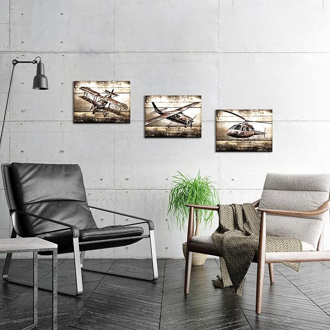 LoveHouse Airplane Decor for Kids Boys Room Vintage Aviation Canvas Pictures Aircraft Avation Painting for Nursery Room