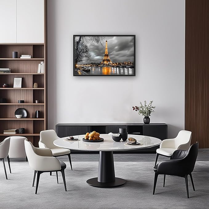 Quorin Eiffel Tower Large Wall Art Black and White Pictures Wall Decor City Landscape Canvas Print Painting Artwork for Bathroom Living Room Bedroom 36L x24W