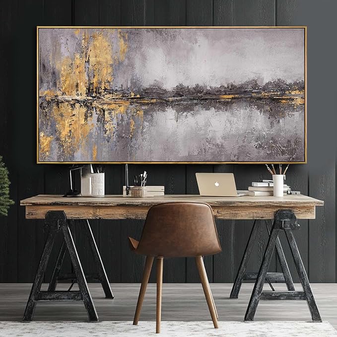 XIANSHOU Gold Abstract Wall Art Grey Pictures Modern Artwork Inspirational Wall Decor for Office 29"x 58" Gallery Wall Prints Living Room Poster Large Size